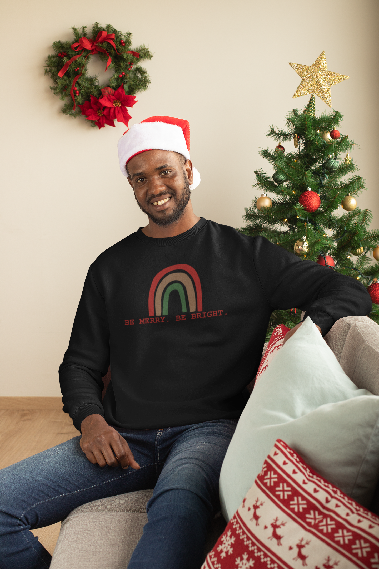 Unisex GEN90 Be Merry Christmas Rainbow Crewneck Sweatshirt